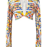 Siciliana - Fiori di Sicilia Cropped Blouse (Off-White)