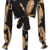 Jungle - Gold Palm Crop Top (Black)