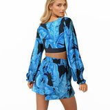 Jungle - Blue Palm Crop Top (Black)