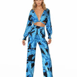 Jungle - Blue Palm Crop Top (Black)