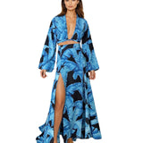 Jungle - Blue Palm Cropped Blouse (Black)