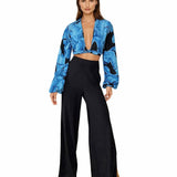 Jungle - Blue Palm Cropped Blouse (Black)