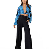 Jungle - Blue Palm Cropped Blouse (Black)
