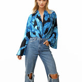 Jungle – Blue Palm Cropped Shirt