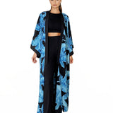 Jungle - Blue Palm Maxi Split Kaftan (Black)