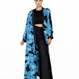 Jungle - Blue Palm Maxi Split Kaftan (Black)