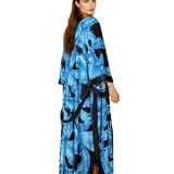 Jungle - Blue Palm Maxi Split Kaftan (Black)