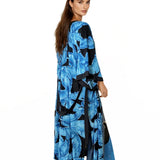 Jungle - Blue Palm Maxi Split Kaftan (Black)
