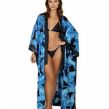 Jungle - Blue Palm Maxi Split Kaftan (Black)