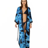 Jungle - Blue Palm Maxi Split Kaftan (Black)
