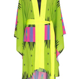 Tribal - Lime Aztec Kimono Evil Eye (Neon Yellow) - Long