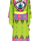 Tribal - Lime Aztec Kimono Evil Eye (Neon Yellow) - Long