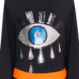 Monochrome - Black Kimono Evil Eye (Neon Orange)