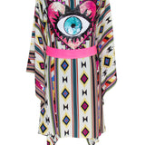 Boho - Pink Navajo Kimono Evil Eye (Neon Pink)