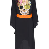 Monochrome - Black Kimono Skull (Neon Orange)