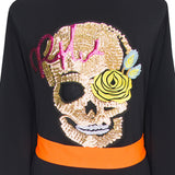 Monochrome - Black Kimono Skull (Neon Orange)