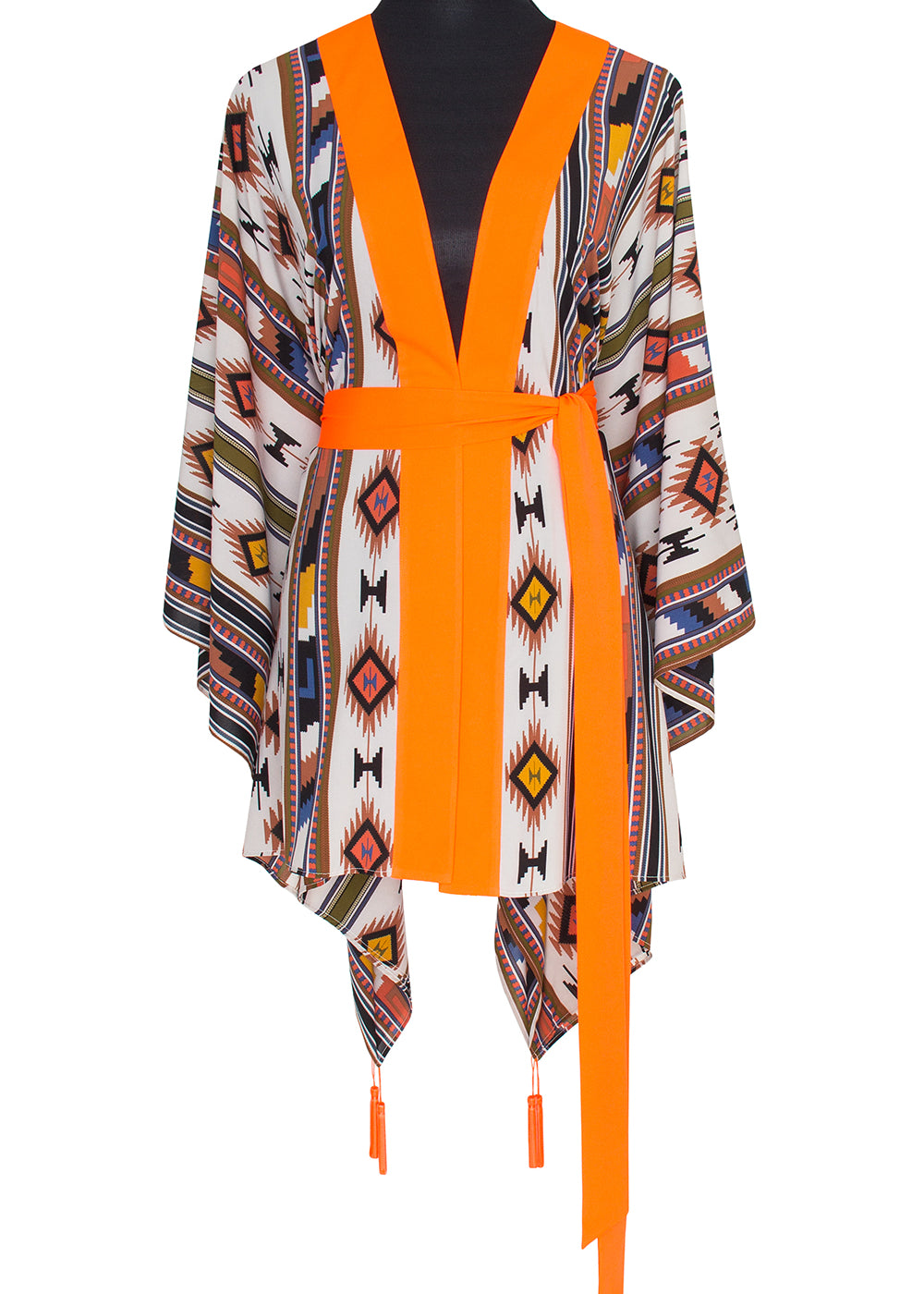 Boho - Orange Navajo Kimono Evil Eye (Neon Orange)