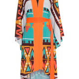 Tulum - Traditional Aztec Kimono Evil Eye (Neon Orange) - Long