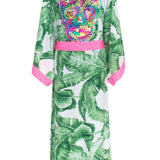 Jungle - Green Palm Kimono Skull (Neon Pink)