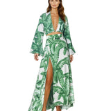 Jungle - Green Palm Cropped Blouse (Off-White)