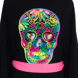 Monochrome - Black Kimono Skull (Neon Pink)