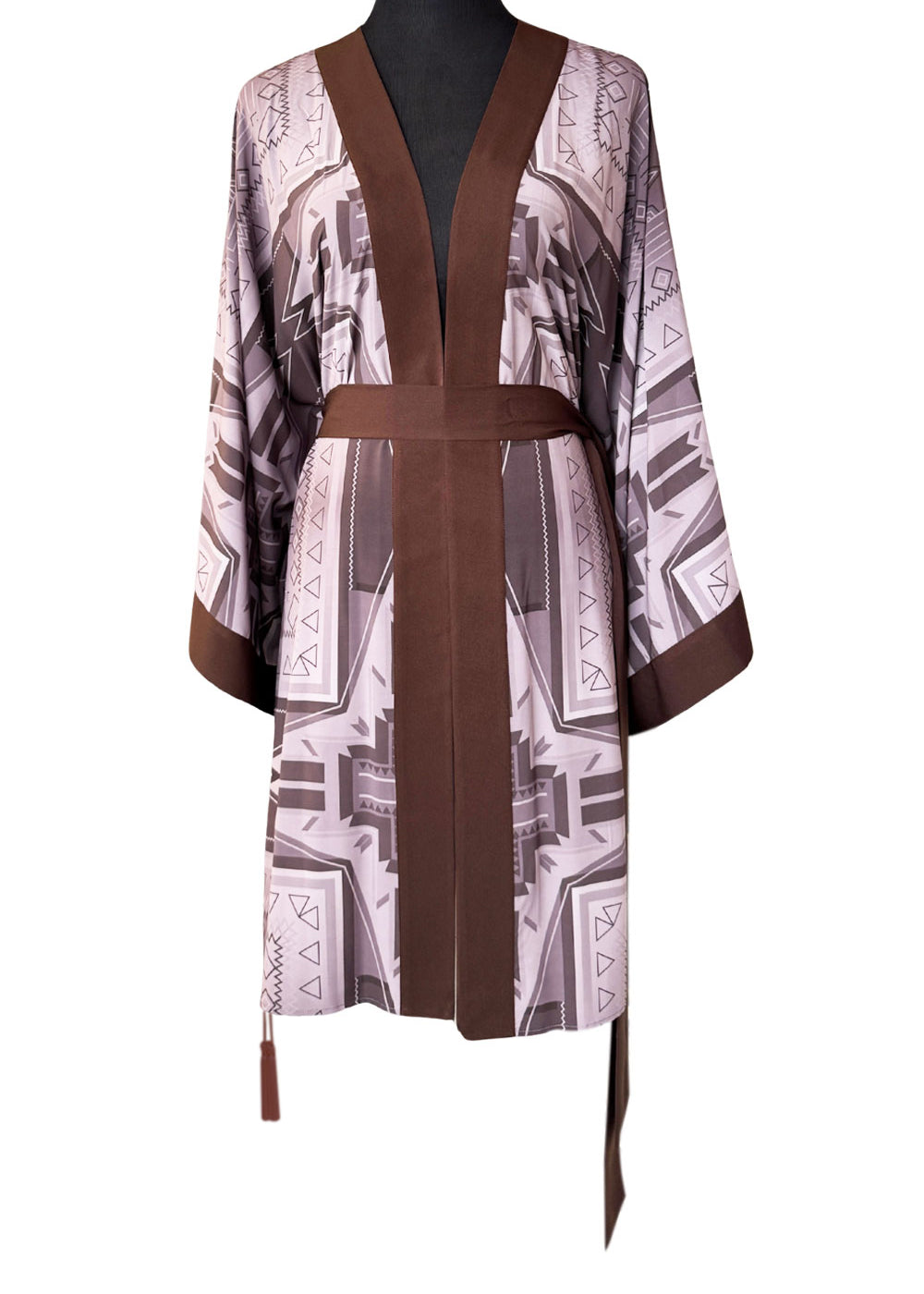 Tribal - Brown Aztec Kimono (Dark Brown) - Midi