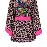 Safari - Purple Leopard Kimono Skull (Neon Pink) - Short