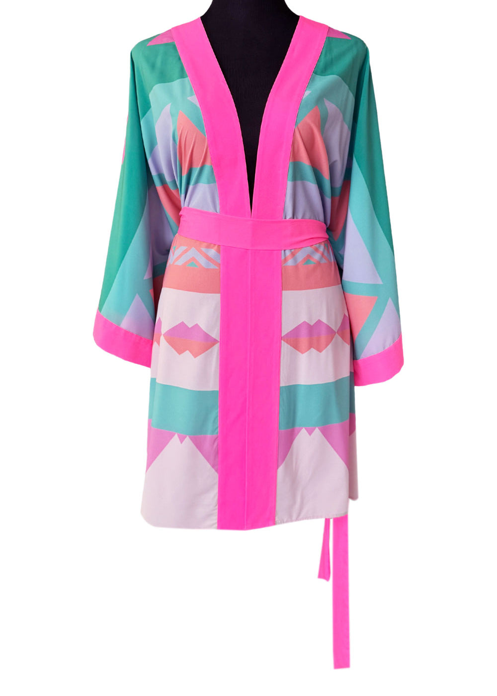 Tribal - Pink Peaks Kimono (Neon Pink) - Short