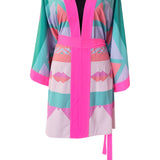 Tribal - Pink Peaks Kimono (Neon Pink) - Short