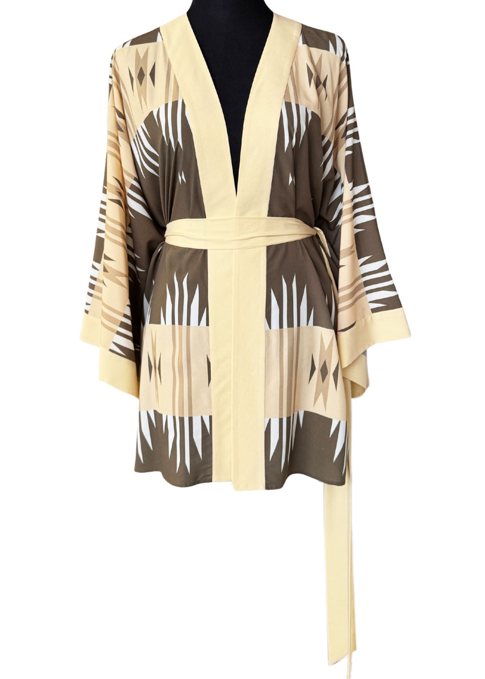 Tribal - Beige Aztec Kimono (Beige) - Short