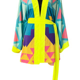 Tribal - Yellow Peaks Kimono Evil Eye (Neon Yellow) - Short