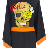 Monochrome - Black Kimono Skull (Neon Orange)