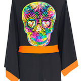 Monochrome - Black Kimono Skull (Neon Orange)