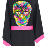 Monochrome - Black Kimono Skull (Neon Pink)