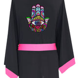 Monochrome - Black Kimono Hamsa (Neon Pink)