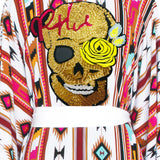 Boho - Maroon Navajo Kimono Skull (Off-White)