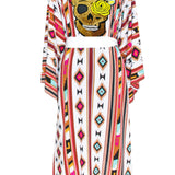 Boho - Maroon Navajo Kimono Skull (Off-White)