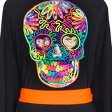 Monochrome - Black Kimono Skull (Neon Orange)