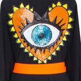 Monochrome - Black Kimono Evil Eye (Neon Orange)