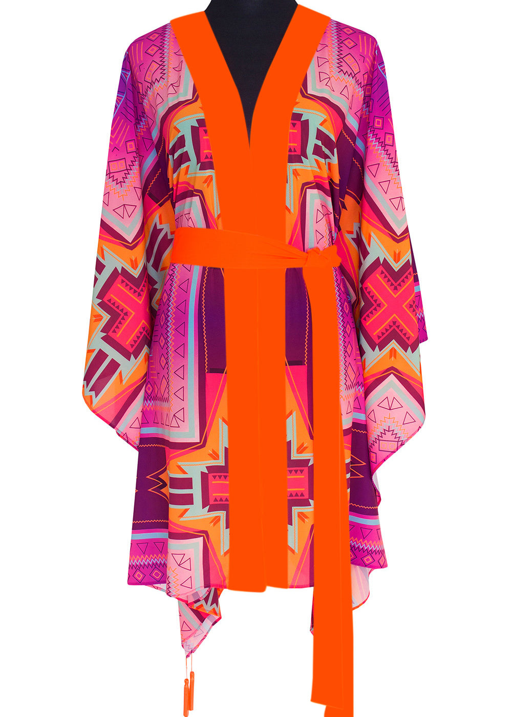 Tribal - Pink Kimono Skull (Neon Orange)