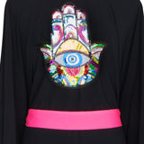 Monochrome - Black Kimono Hamsa (Neon Pink)
