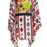 Boho - Maroon Navajo Kimono Skull (Black)