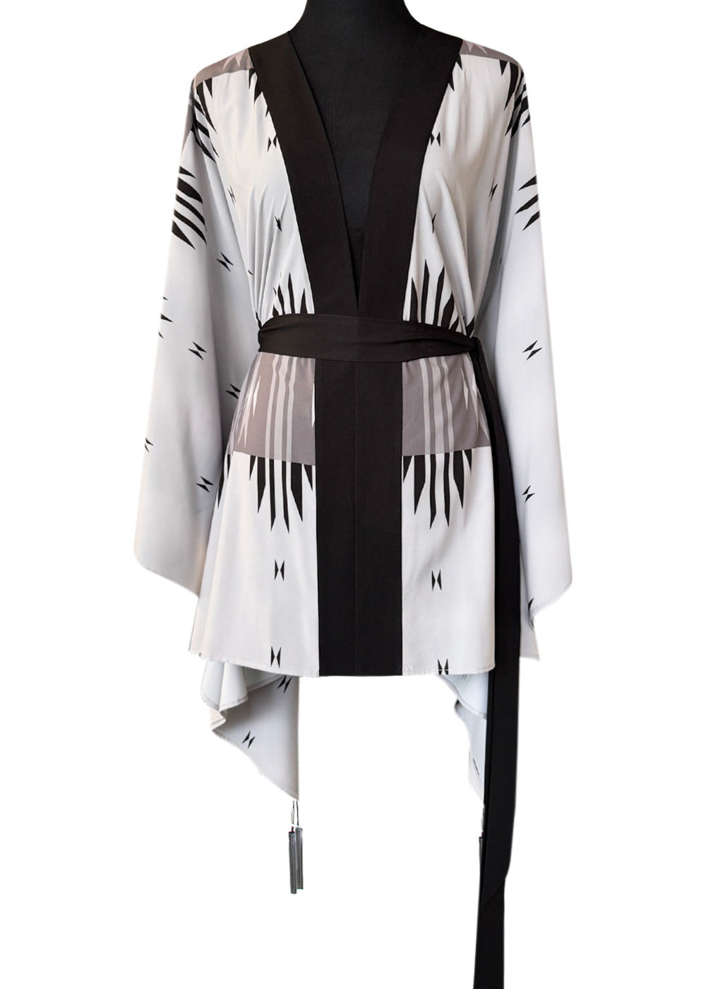Tribal - Grey Aztec Kimono (Black) - Short