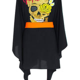 Monochrome - Black Kimono Skull (Neon Orange)