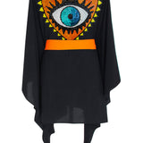 Monochrome - Black Kimono Evil Eye (Neon Orange)