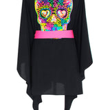 Monochrome - Black Kimono Skull (Neon Pink)