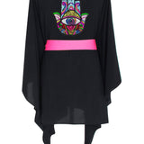 Monochrome - Black Kimono Hamsa (Neon Pink)