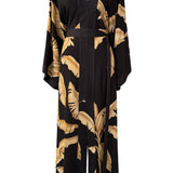 Jungle - Gold Palm Maxi Split Kaftan (Black)