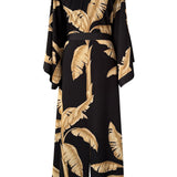 Jungle - Gold Palm Maxi Split Kaftan (Black)