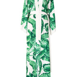 Jungle - Green Palm Maxi Split Kaftan (Off-White)